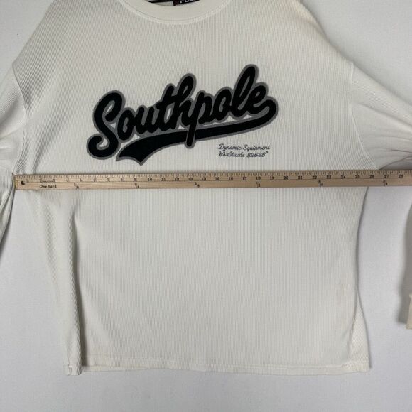 Vtg‎ Southpole Shirt Mens XL Ivory Large Graphic Thermal Ribbed Knit Y2K Flaws - Picture 10 of 16